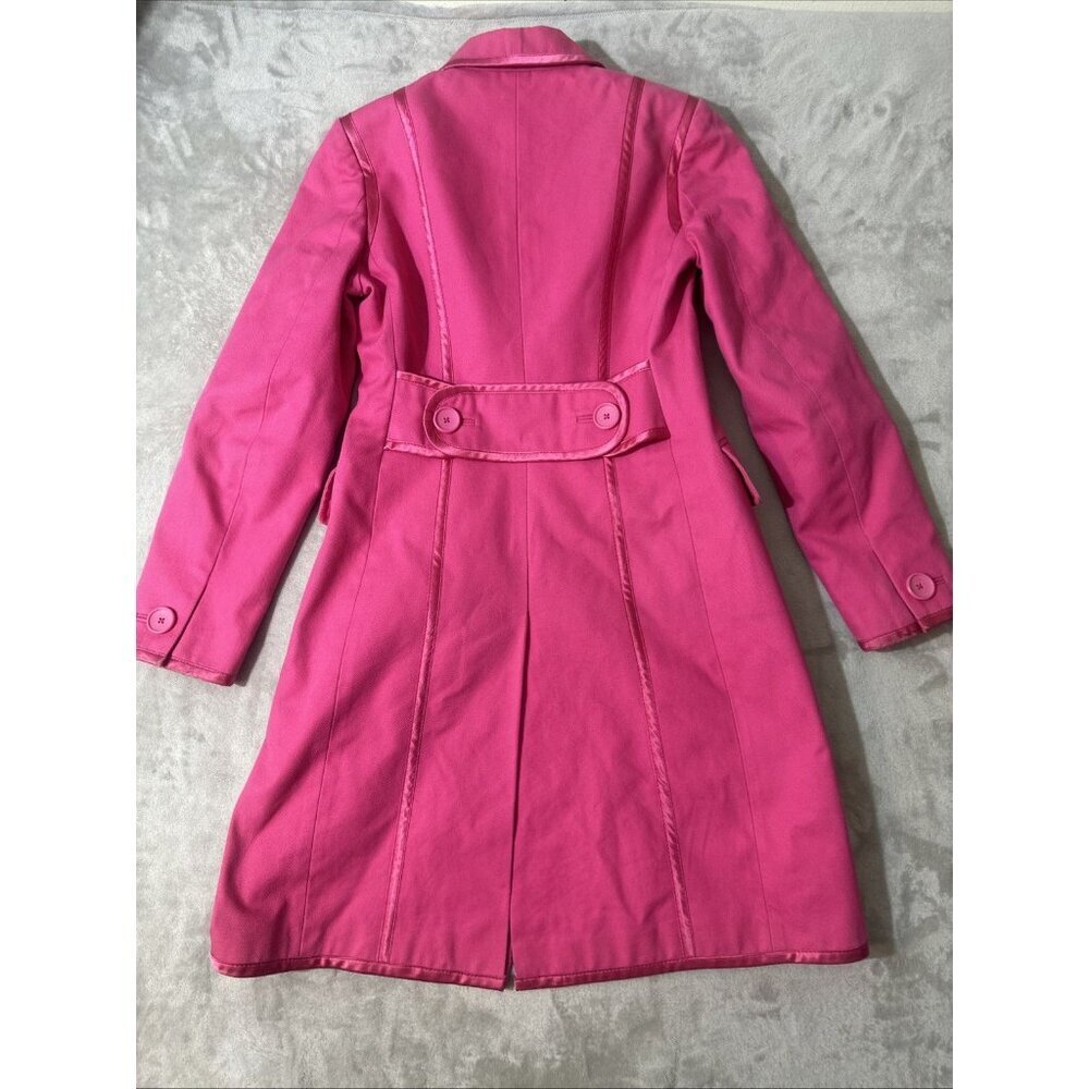 Banana Republic Pink Longline Trench Coat XS Vintage Buttons Jacket Satin Trim - Picture 14 of 15